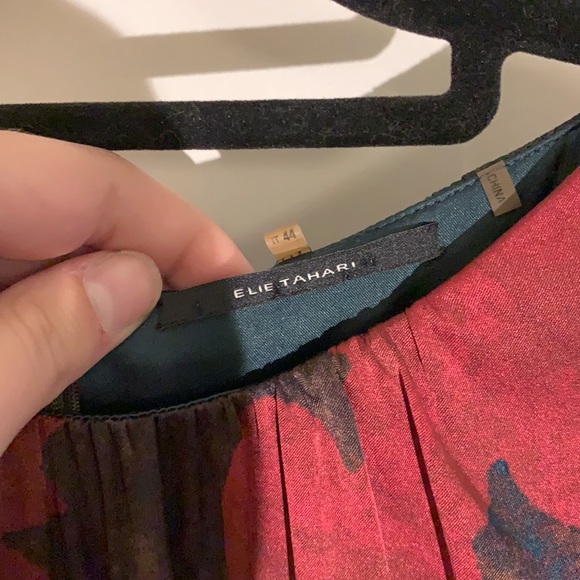 Elie Tahari Silk Wool Cotton Elastane Red Blue Olive Gray Floral Sheath Dress - Picture 4 of 15